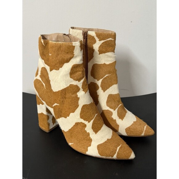 Steve Madden Cow Print Haircalf Leather Ankle Boots Pointed Toe Block Heel - Picture 8 of 12